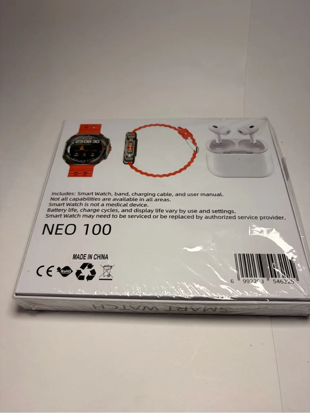 NEO 100 Bluetooth Earphone & Smartwatch Set - White & Orange